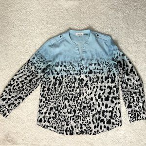 Calvin Klein Women's Unlined V-Neck Long Sleeve Shirt,  Size LGG, Blue